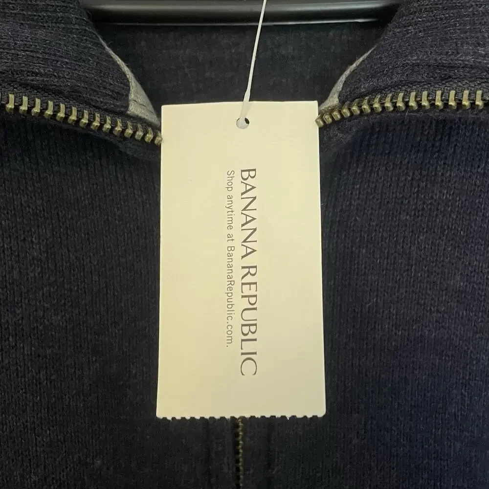 NWT Banana Republic Full Zip Cotton Heavyweight Jacket Black Mens Size XL